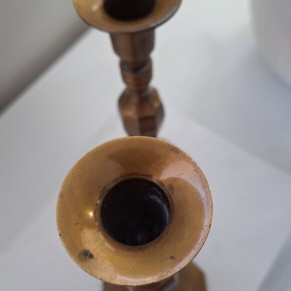 2 Vintage Brass Candlestick candle Holder hexagon base Taper - Picture 4 of 6